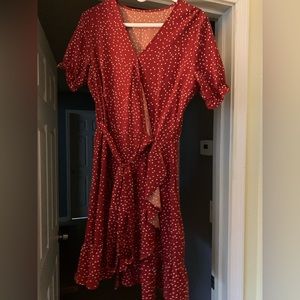 Red and White Polka Dot Wrap Dress